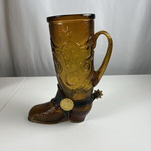 Vintage Texas Boot Stein Large Tall Amber Glass Mug with Handle Fathers Day